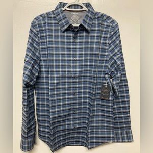 Flag & Anthem Mens Plaid Shirt Button Up Medium Adult Blue Navy Gray Stretch NWT